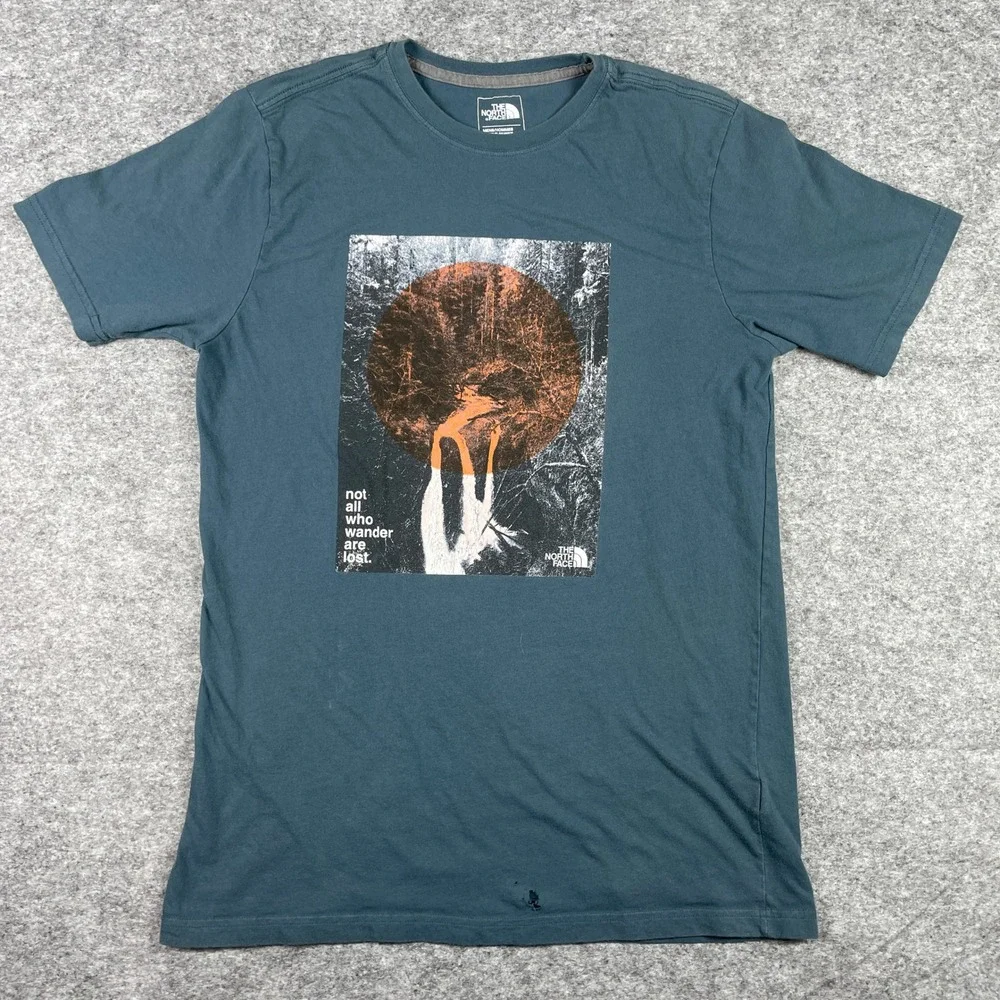 The North Face T Shirt Mens Medium Blue Not All Who Wander Are Lost Tolkien LOTR